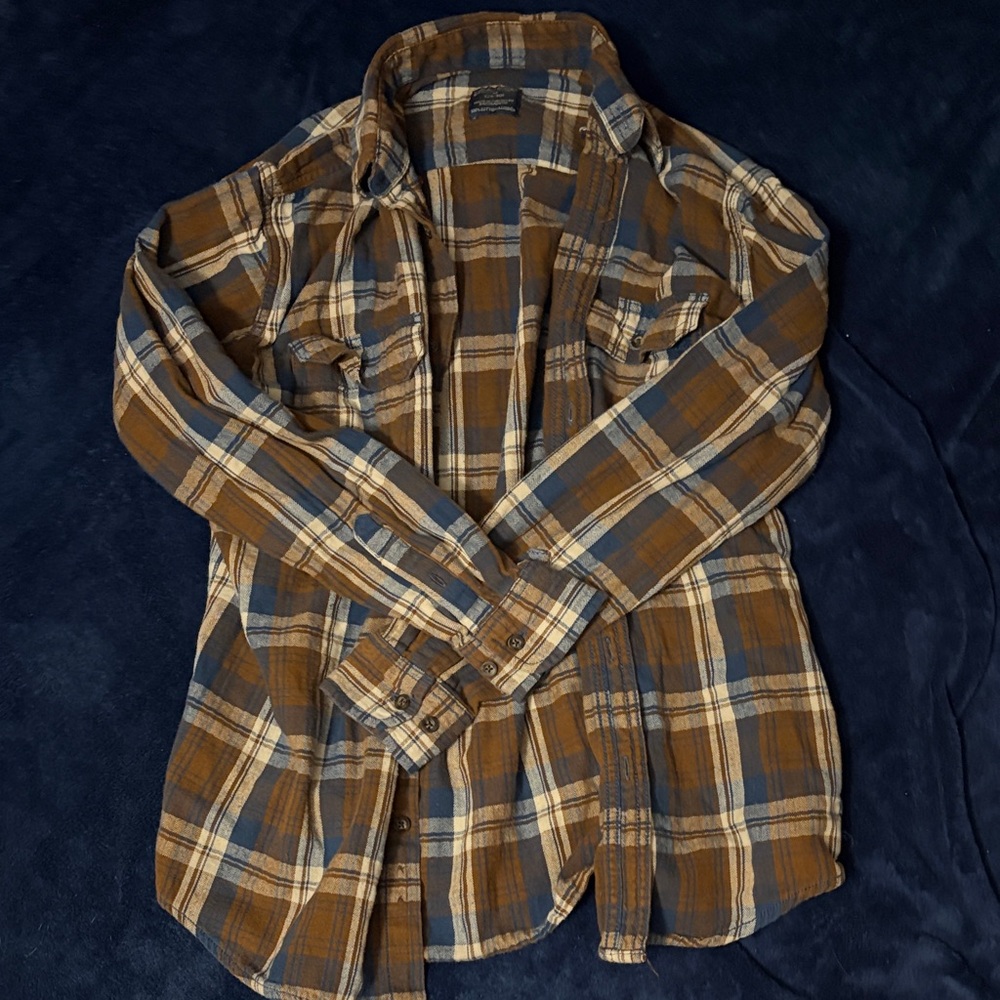 Faded Glory Men's Plaid Shirt Flannel in Brown and Blue
